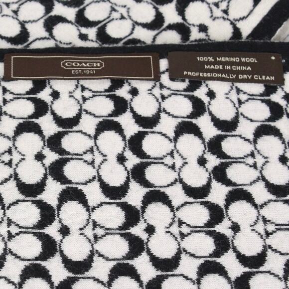 Coach Black&Cream Signature Monogram Wool Scarf - Picture 5 of 5